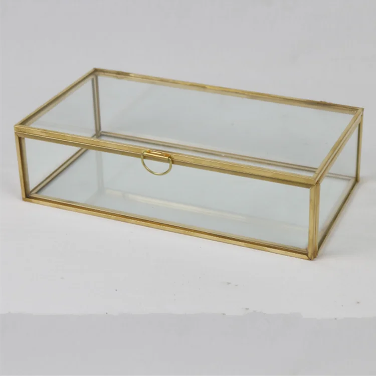 Gold Glass Jewelry Box, Gold  Glass Dried Flower Box for Preserved Roses