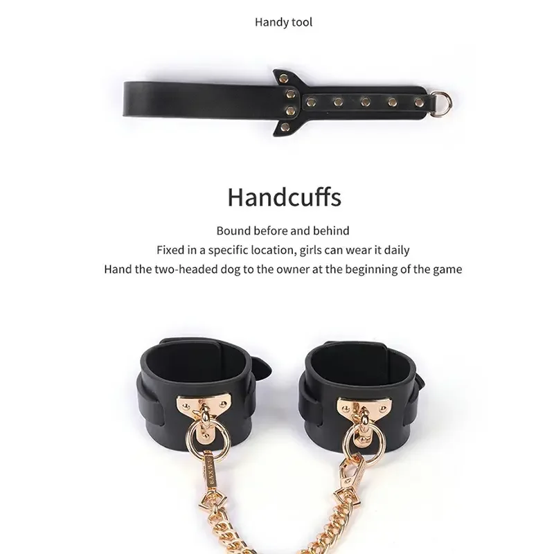 Free Custom Box - Luxury 10pcs Bed Bondage Set Genuine Leather BDSM Kits Restraint Handcuffs Collar Erotic Adult Sex Games