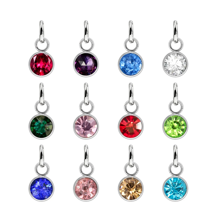 6mm x 9mm Crystal Birthstone Charms Rhinestone + Stainless Steel Charms Silver Color Jewelry Making Diy Accessories