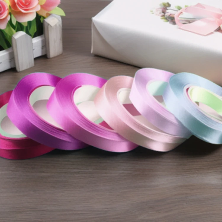 High Quality 100% Polyester Satin Ribbon Customizable Colorful Gift Ribbon Wholesale from China Roll Shape Logo Pattern Weddings