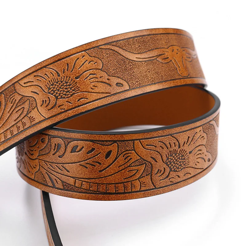 Factory Custom Belt Buckles Punk Style Youth Vintage Trend Embossed Plate Buckle PU Leather Belt Western Cowboy Belt for Men