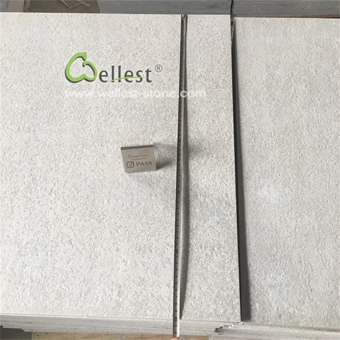 Natural white quartzite marble drop face coping and paver for pool and spa with flamed and non slippery finish