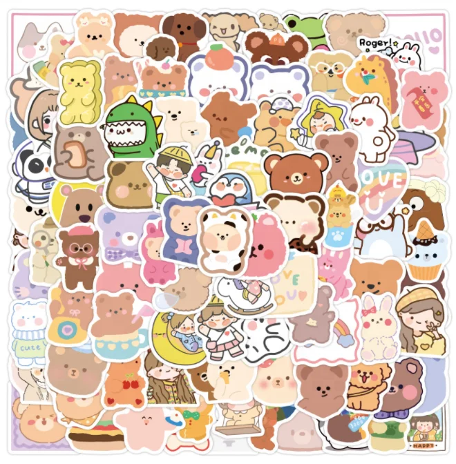 100Pcs Cute Korean Cartoon  Waterproof Decorative Stickers For Wall Notebook Laptop PVC Custom Sticker Pack