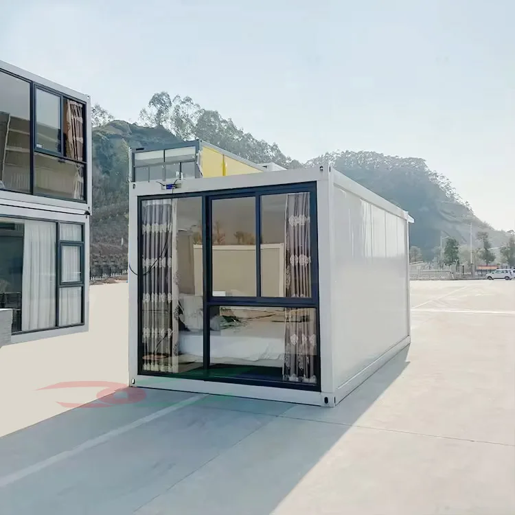 Casas prefabricadas modernas 20 футов 40 плоский контейнер для хранения в другом сборном стеклянном бунгало офис виллы