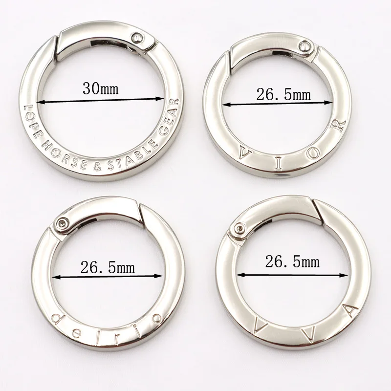 Custom Metal Spring O Rings Silver Plate Ring Circle Snap Clip Hook Spring Buckles Flat Spring Ring Clasp for Bag