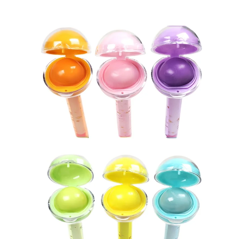 private label lip oil color changing fruity moisturizing flavor luxury lip balm 2 in 1 lollipop lip gloss for children kid