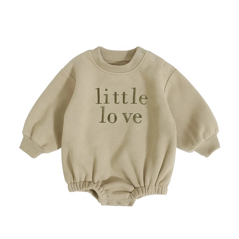 Newest Design Baby Clothes Winter Long Sleeve Solid Color O-Neck Fleece Organic Cotton Baby Rompers