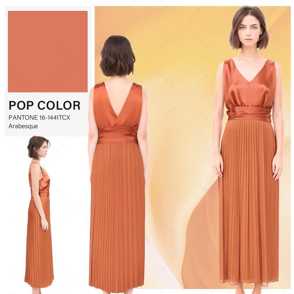 Pleated Silk Maxi Dress Satin Slip Sleeveless Backless Maxi Dress Women Ladies Dresses With Belt