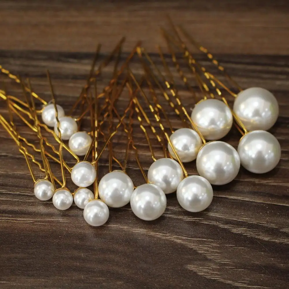 TB001 China handmade pearl hairpin set 18 pcs mixed size simple u shape alloy hot style hairpin for wedding