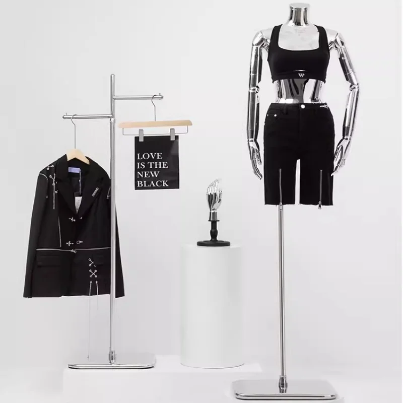 boutique double rod portable clothing hanging garment rack  clothing shop gold Stainless Steel rack
