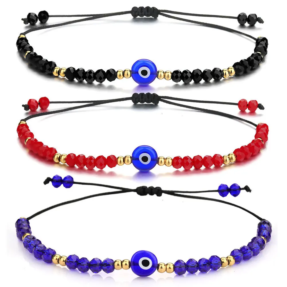New Arrival Multi Colors Crystal Beaded Turkish Eyes Bracelet Adjustable Black Rope Blue Evil Eyes Bracelet