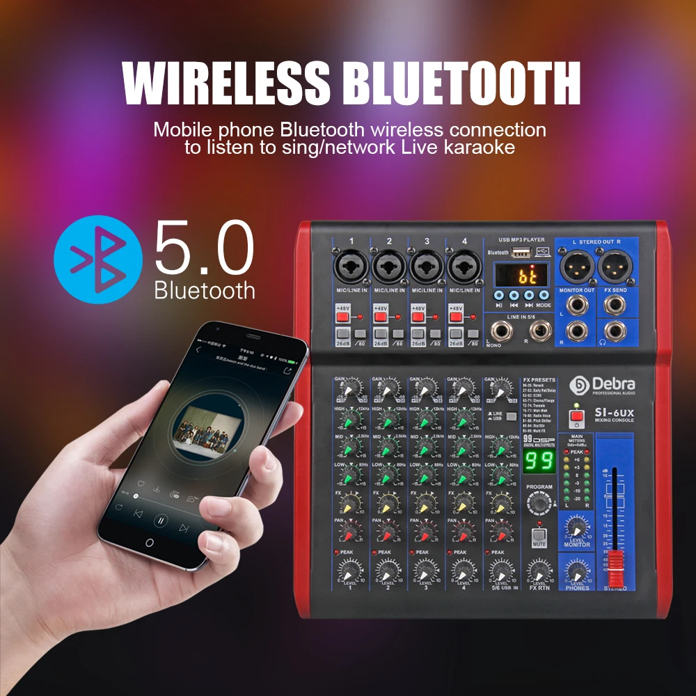 Debra Audio Professional Audio Mixer DJ Console Mixing Controller Stage Performance Music Microphone Amplifier