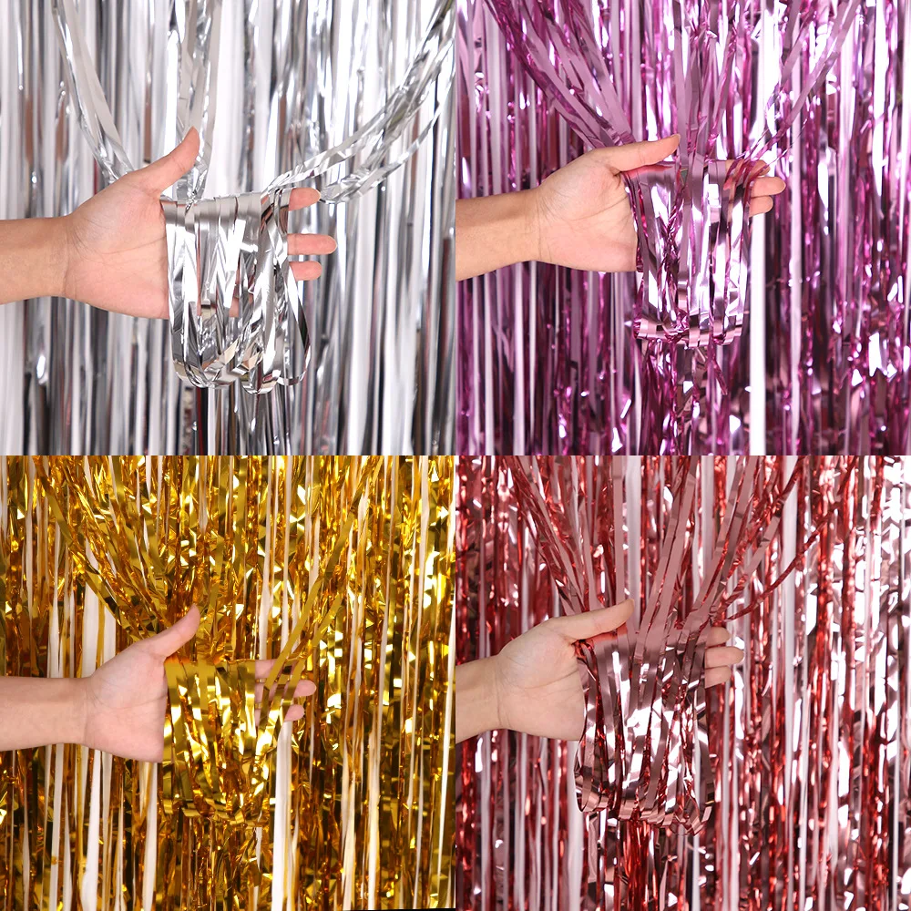 Ychon 1*1M 1.6 silk Balloon Foil Curtains Metallic Tinsel Foil Fringe Curtains for Party Photo Backdrop Wedding Decor