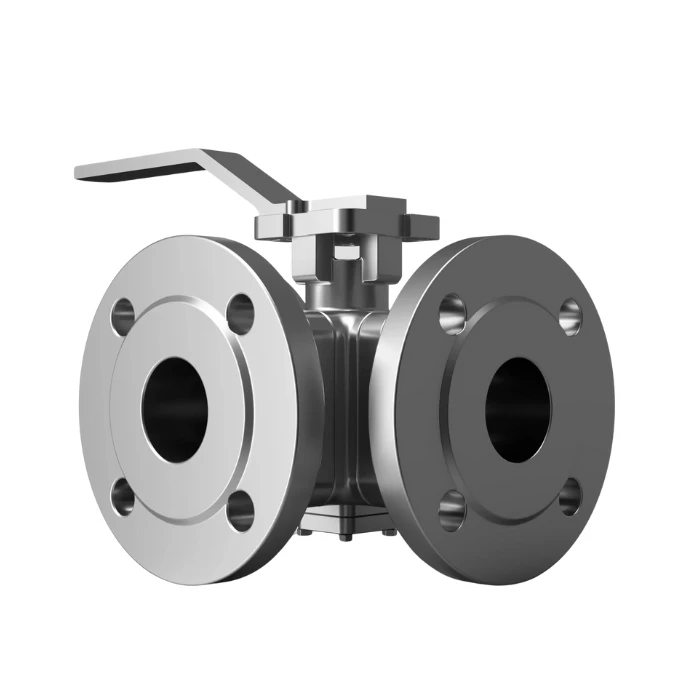 AV-L5K00 & 5N00 3-Way PN16-PN40 Full Bore Manual Lever Operated Ball Valve Stainless Steel DIN Flanged L/T Port