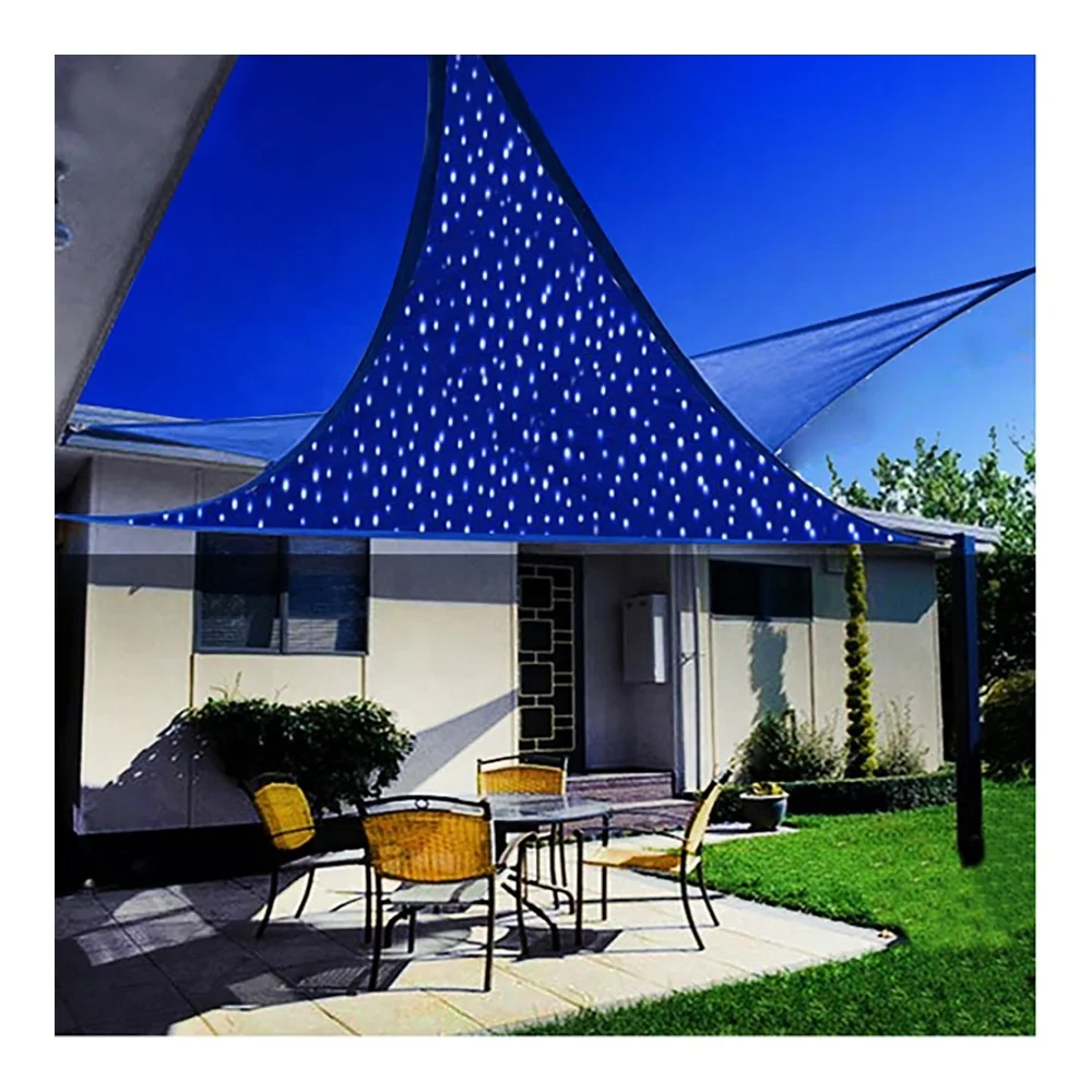 professional factory design romantic and beautiful Patio Outdoor Garden LED light HDPE shade sail