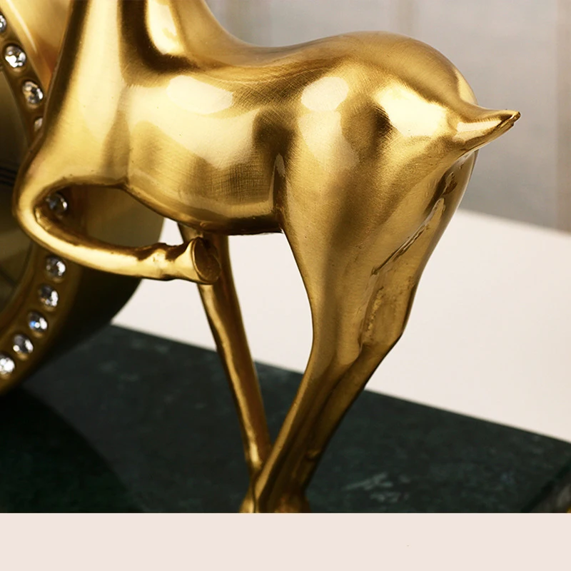 Modern Home Decor Metal Plum Deer Statue Art Desk Table Clocks Brass 3D Desktop Deer Gold Clock