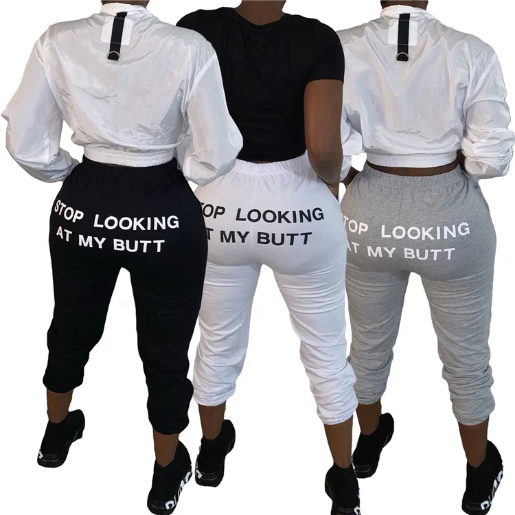 A130-fall clothing for women stop looking at my butt sweatpants black pants trousers for ladies