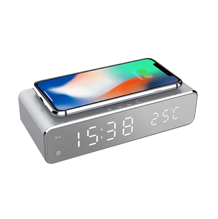Amazon Hot Selling Custom Mobile Phone Digital Calendar fast QI Alarm Clock Wireless Charger