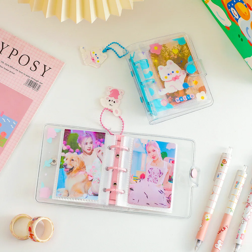 Mini Clear Kpop PVC Photo Album Cover Photocard Holder 3 Inch Card Case with Keychain Photo Album