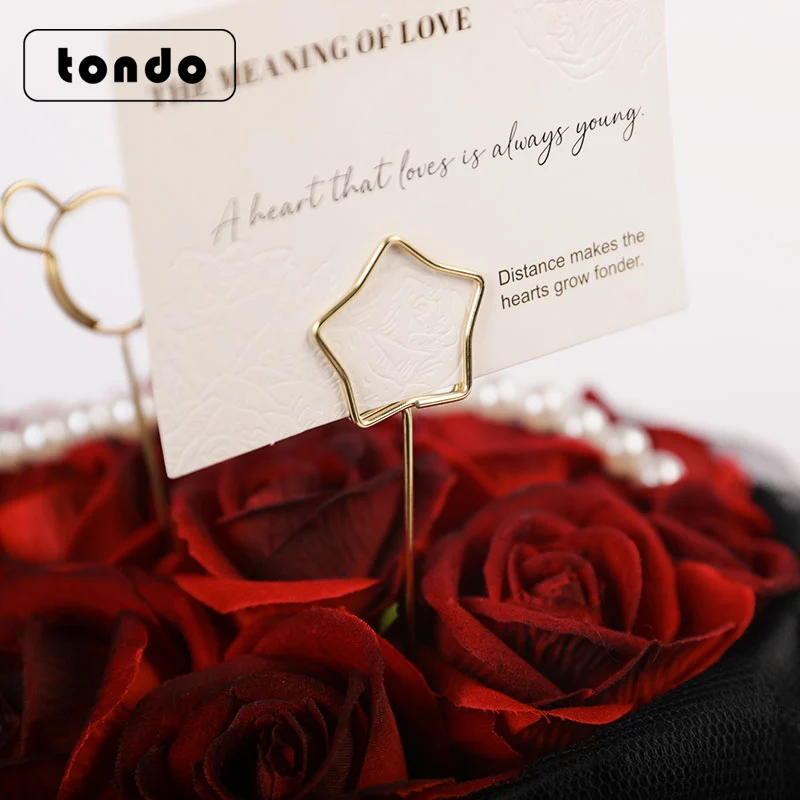 Wholesale Cheap Designs Wrapping Decoration Gold Metal Flower Card Holder Flip Metal Flower Arrangement