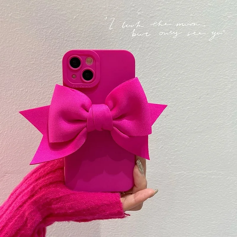 Fluorescence Matte 3D Cute Bowknot Soft Silicone Phone Cases For iPhone 14 13 Pro Max 12 11 XR 7 8 Plus Camera Protective Cover