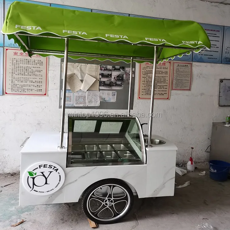 1.6m Italian gelato ice cream cart with sunshade outdoor ice cream sales cart with washbasin and faucet ice cream push cart