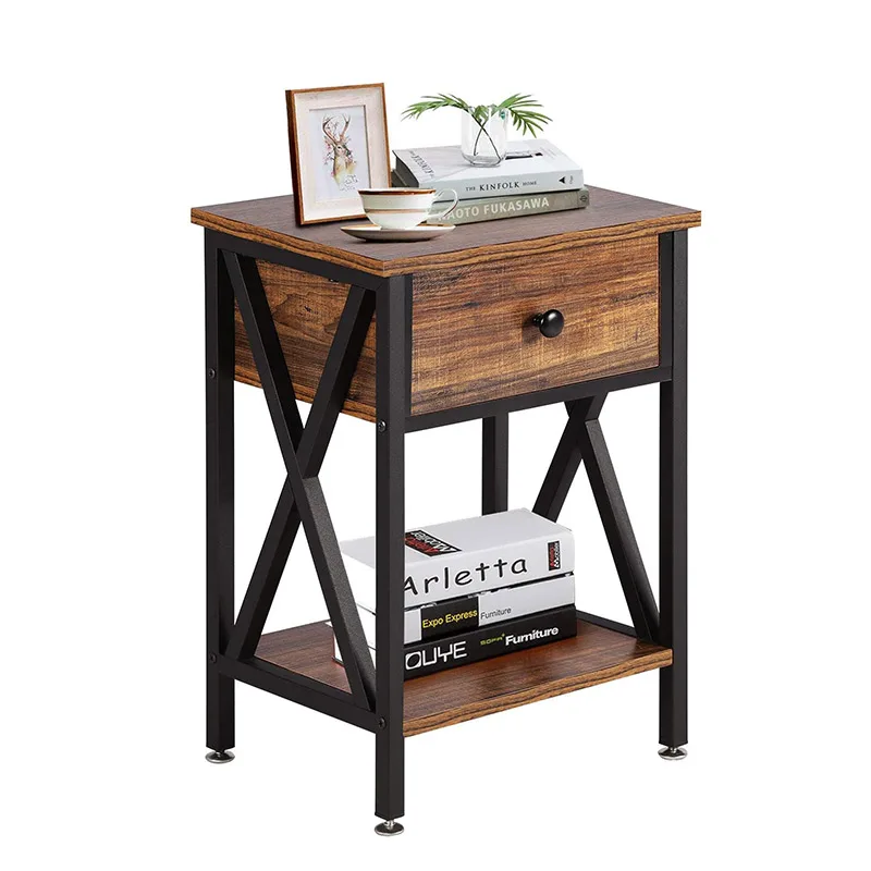 Modern Versatile Nightstands X-Design Side End Table Night Stand Storage Shelf with Drawer for Living Room and Bedroom