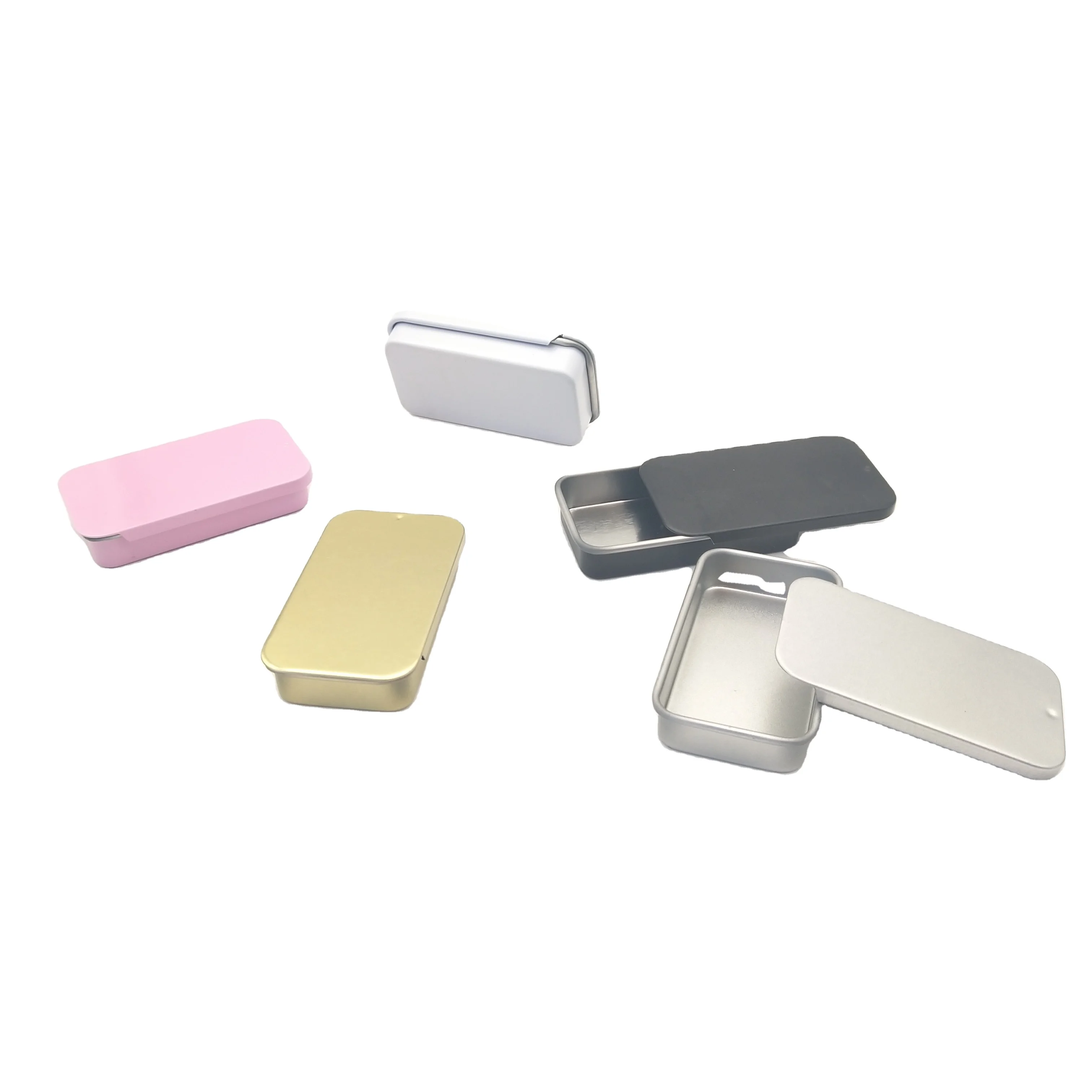 Metal Rectangular Empty Mini Tin Box Bins Jar  Portable Containers Small Tinplate Push Organizer Candy Pill Cases