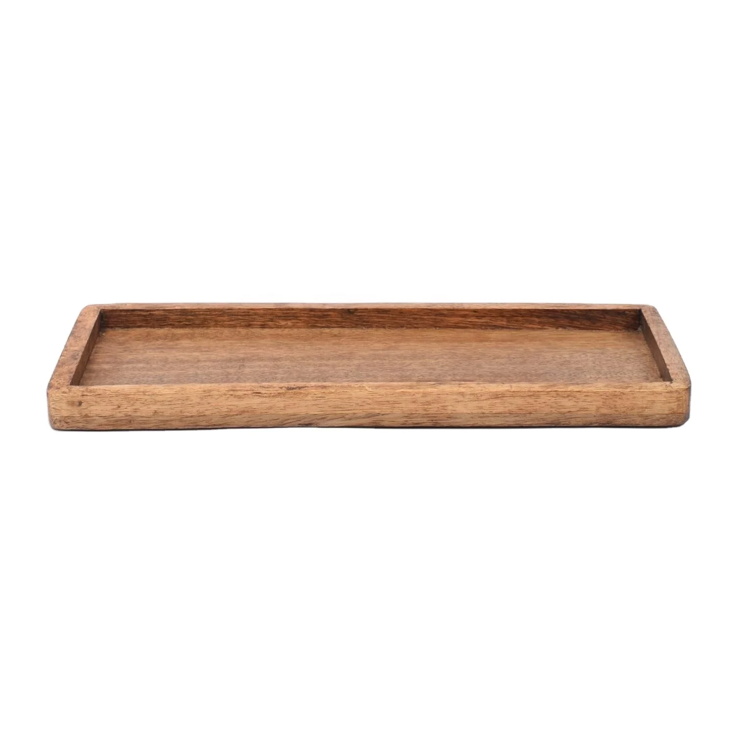 Wooden tray used for displaying fruit snacks, appetizers, sushi, and food decorations