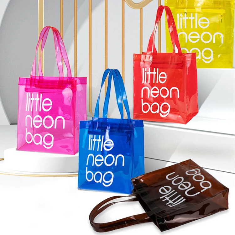 Neon Color Handbag Beach Plastic PVC Tote Bags Transparent Bag With Handle