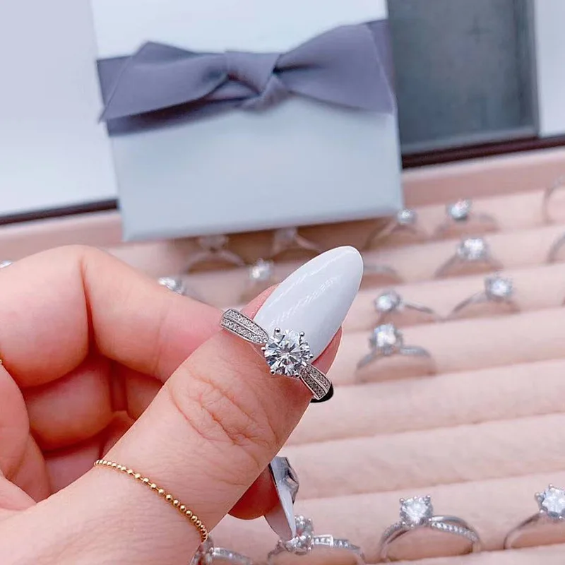 Classic Mossan ring S925 sterling silver 1 carat Mossan diamond ring for women