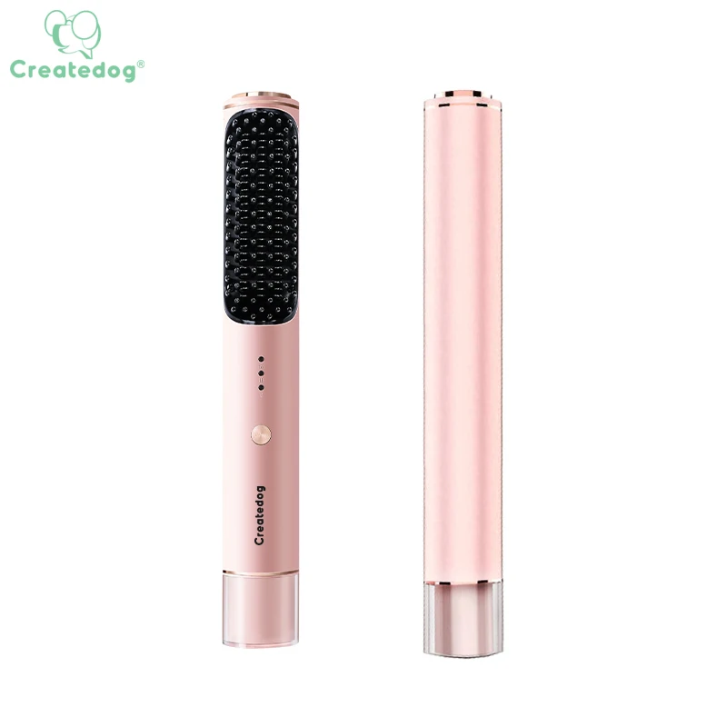 Перезаряжаемый портативный мини-выпрямитель для волос с отрицательными ионами, горячая расческа для волос, выпрямитель для бороды, розовая щетка для волос