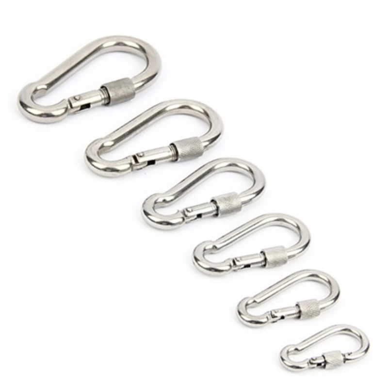 HXY Custom No MOQ 304 Sliding Carabiner Mini Carabiner Stainless Steel Carabiner Hook Spring Snap Hook With Nut For Climbing