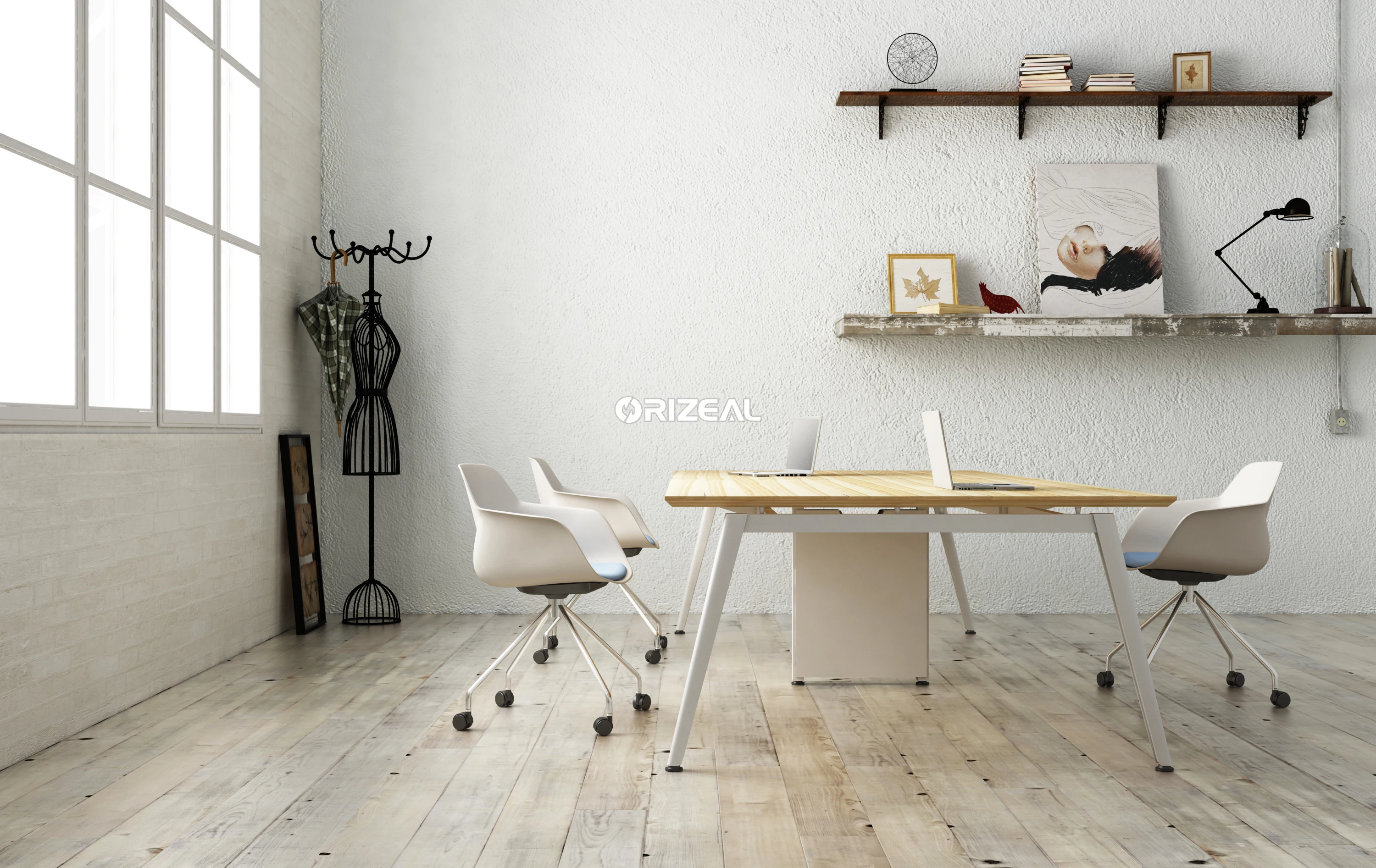 ORIZEAL Modern Swan Legs Office Bench Workstation Desk