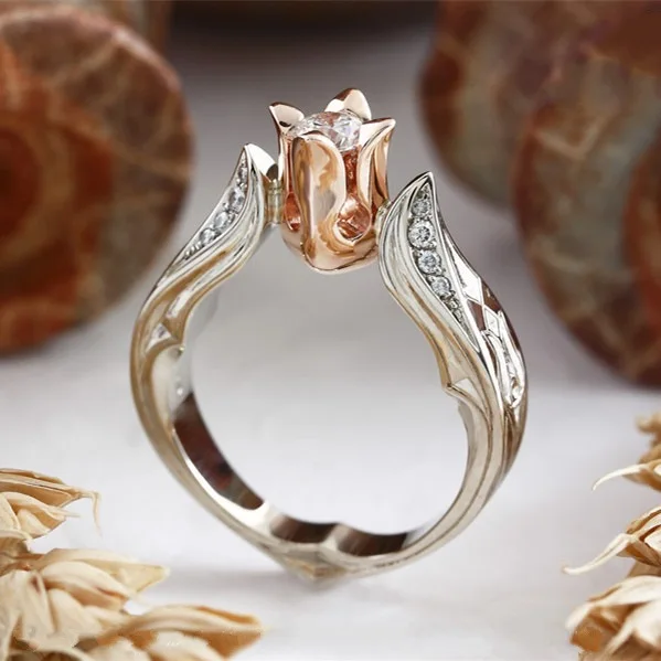 
 Оптовая продажа 14k, покрыто розовым золотом кольцо для женщин ювелирные изделия, кольца из алмаза леди свадебными розами в форме кольца  