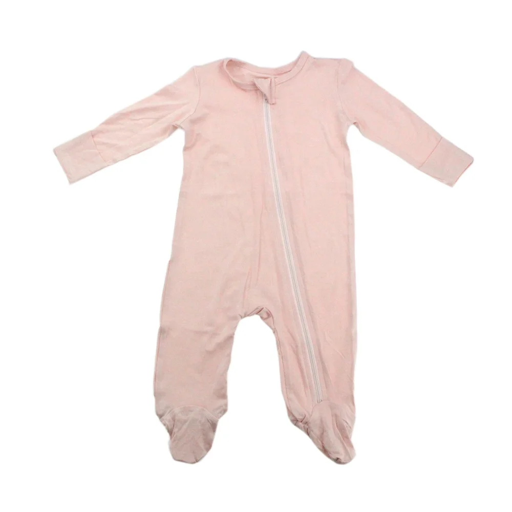 Wholesale custom solid color 5% spandex 95% bamboo long sleeve anti slip footed zipper baby onesie