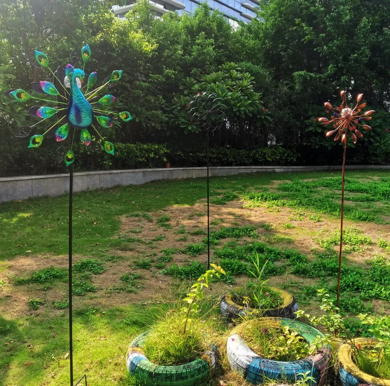 
garden ornaments peacock bird animal shape Wind Spinners Outdoor Metal 