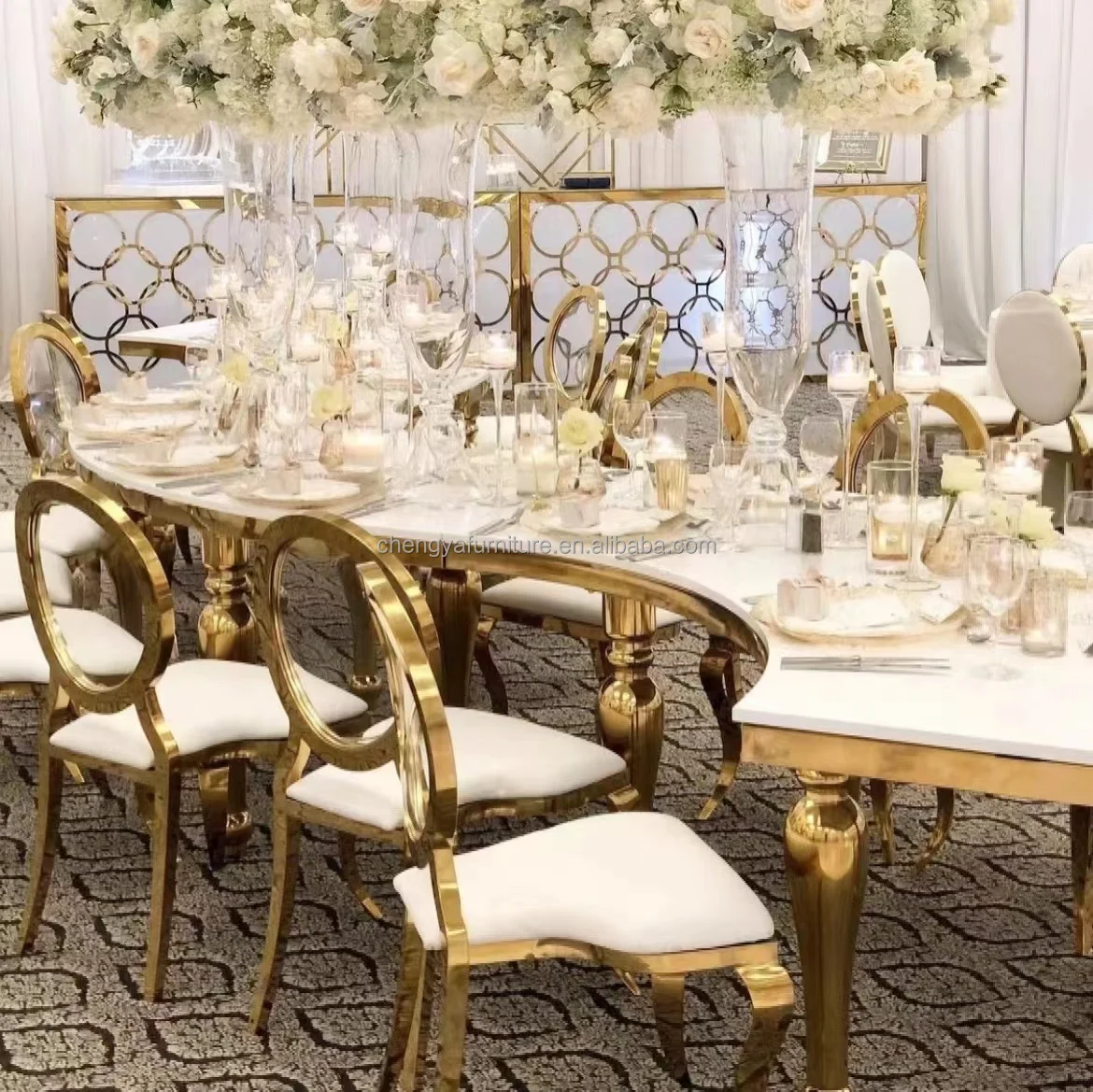 Luxury Wedding Golden Serpentine Party Table For Wedding Events