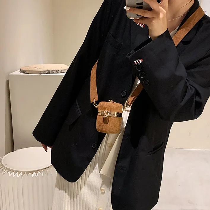 Retro Frosted PU Leather Mini Bucket Case Small Bag For Women New Fashion Mini Coin Purse Headphone Bag