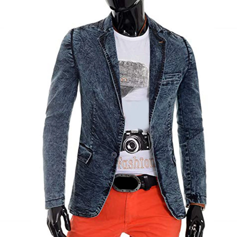 Newest custom mens denim blazer design jean jacket for men