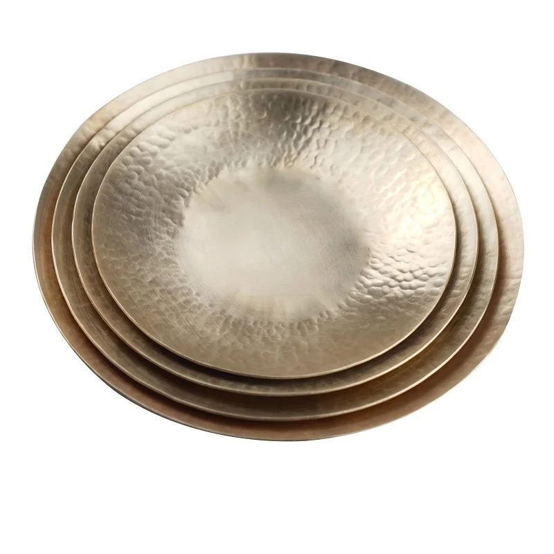 Hammered metal brass decorative serving tray for cake & fruit