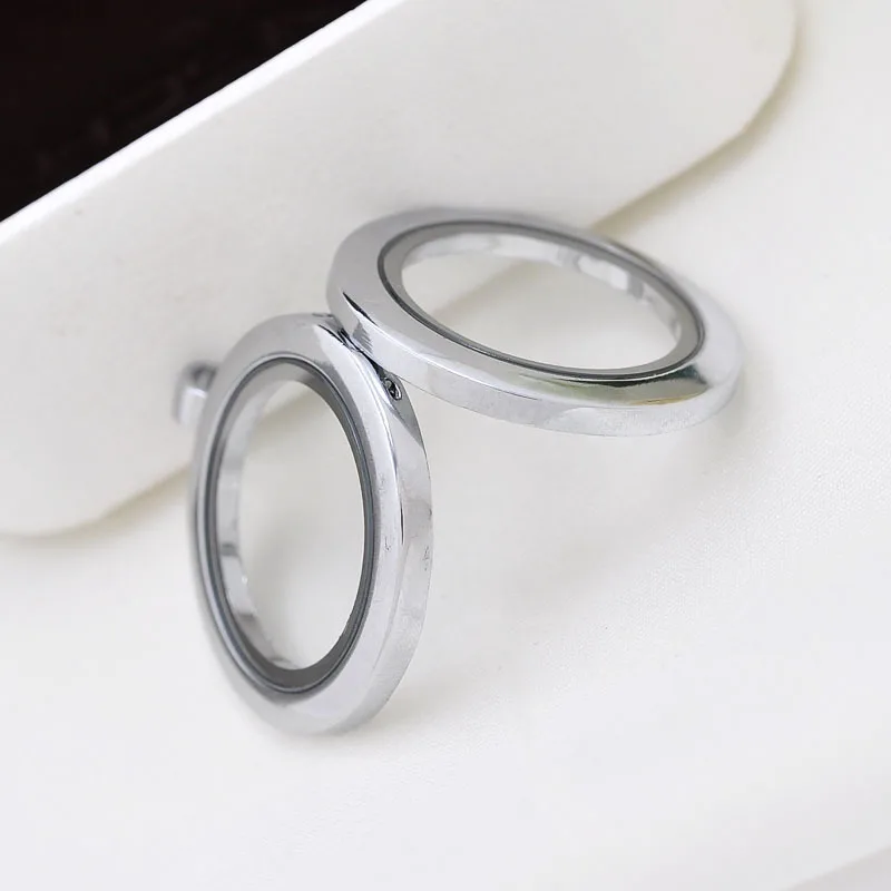New Arrival 30*20.5mm Stainless Steel Silver Round Glass Floating Memory Jewelry Chains Charm Locket