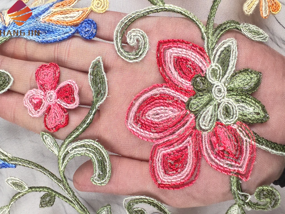 2023 Hot Sale 3D Flower Embroidered Net Lace Fabric French Guipure Embroidery Lace Fabric For DIY Dress