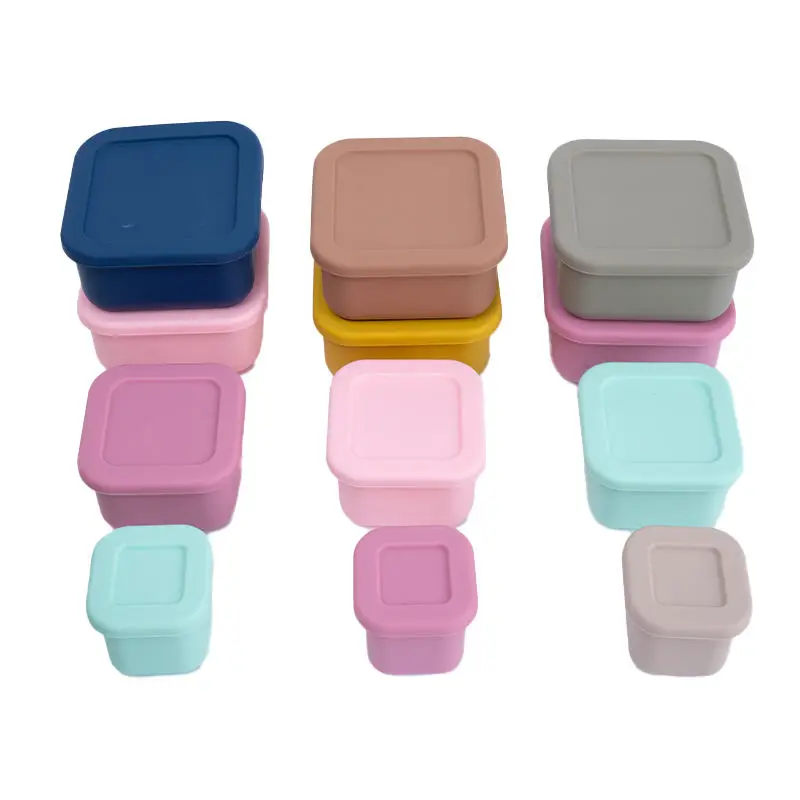 Custom Eco Friendly Reusable Silicone Kid Bpa Free Leakproof Food Storage Box Set Square Fruit Snack Container With Silicone Lid