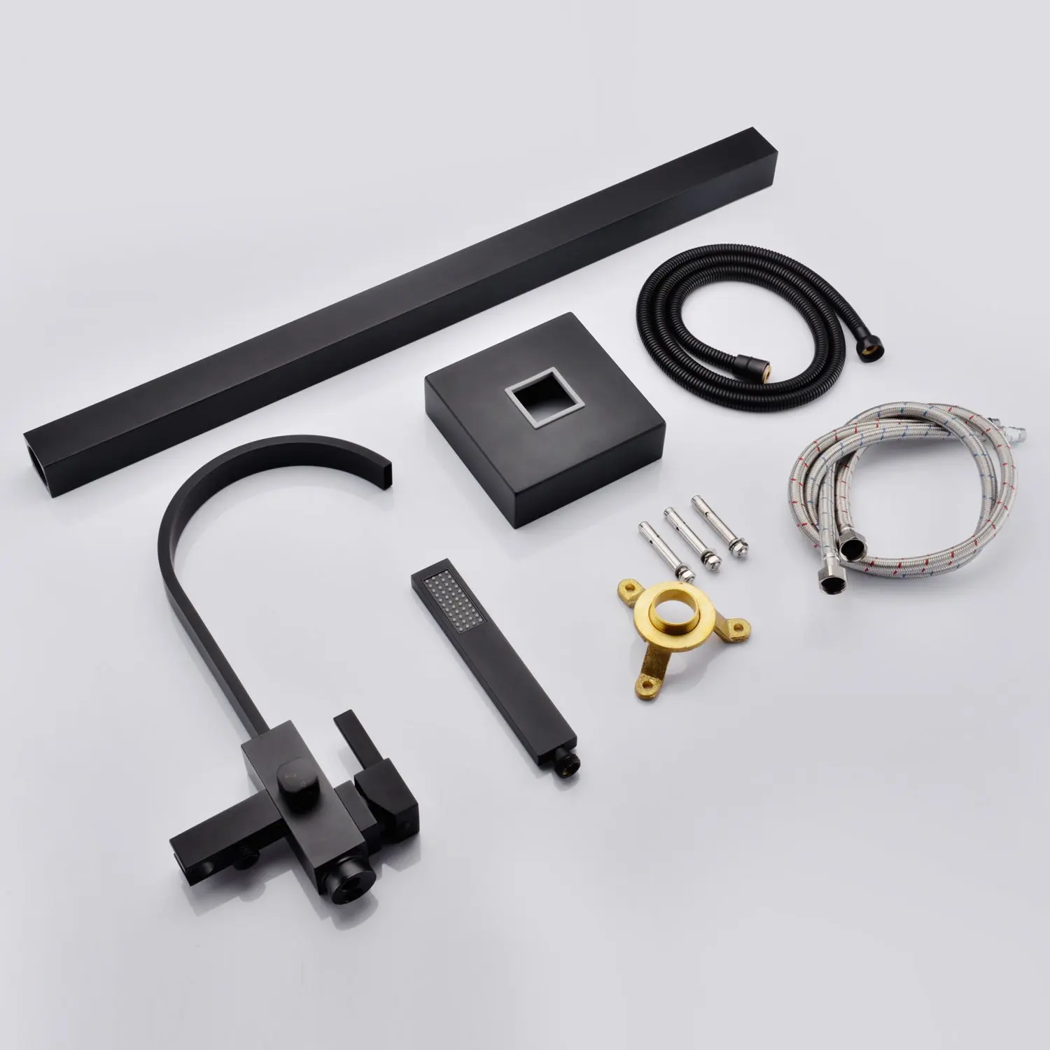 Matte Black Single Handle Floor Standing Bath Faucet Freestanding Bathtub Handheld Shower Set