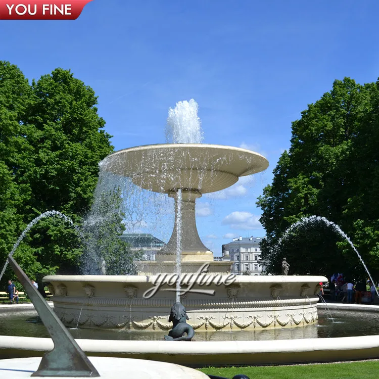 Outdoor Park Hand Carved Large Marble Fountain with Bronze Fish Sculpture