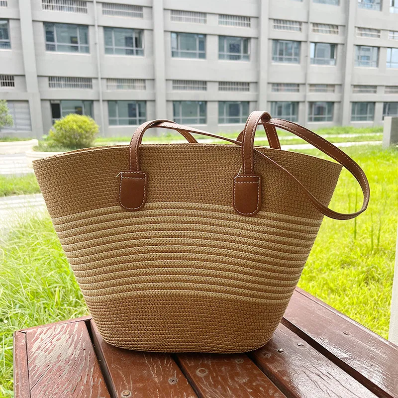 2024 Fashion Summer Straw Beach Woven Straw Tote Bag Large Capacity Single Shoulder Tote Bag French Style Beach Bag For Women