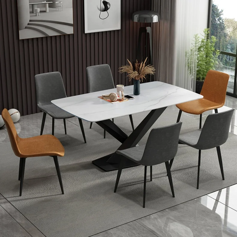 WESOME Modern Dining Room Furniture High-Quality White Marble Round Dining Table With Stainless Steel Base