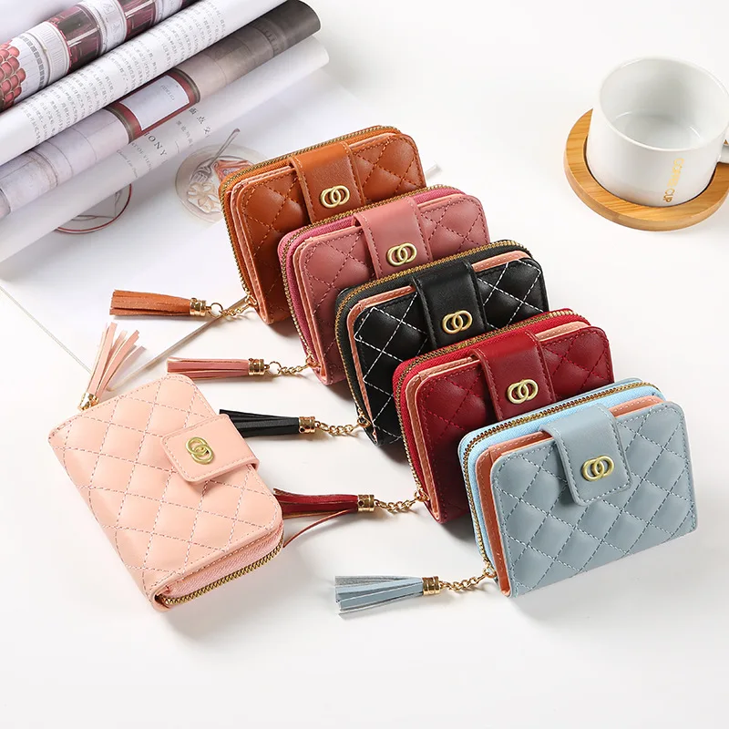 Mini small clutch bag slim leather wallets for ladies with zipper