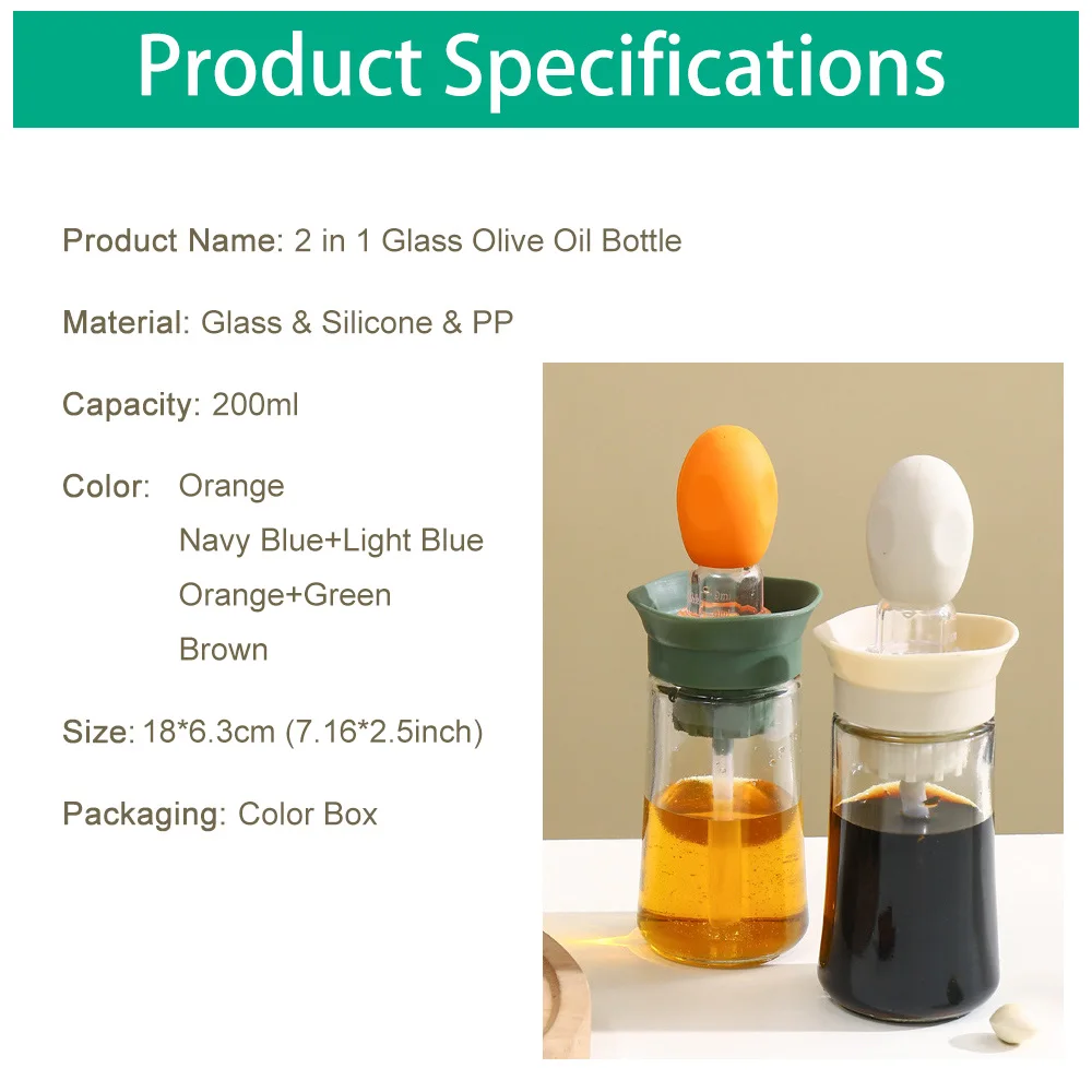 2 In 1 Glass Olive Oil Dispenser Bottle with Silicone Brush For Kitchen